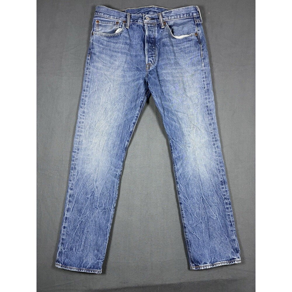 Levi's 501 Jeans Men 33x29 Blue Cotton Denim Straight Streetwear Faded Whisker